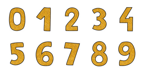 Hand drawn golden vector numbers isolated on white background