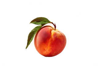 Ripe and juicy peach with vibrant colors and fresh leaves, isolated object on transparent background