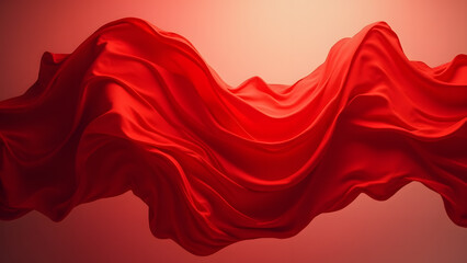 Fototapeta premium Flowing Red Silk Fabric in Motion