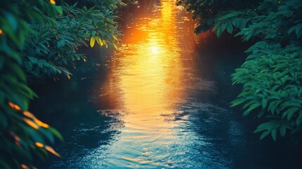 Serene sunset reflecting on a tranquil river