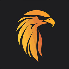 Stylized golden eagle head vector logo. Majestic hawk mascot emblem, a symbol of power and vision, isolated on a dark background.