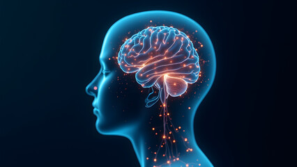Obraz premium Human Brain with Neural Activity – Artificial Intelligence and Neuroscience Concept