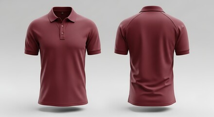 Men's maroon classic polo shirt apparel mockup showing front and back views on a clean studio background