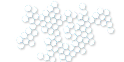 Abstract white vector wallpaper with hexagon grid, panoramic wall of Random shifted white honeycomb hexagon background, hexagon textures with line white light.