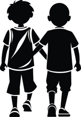 Black vector silhouette of a standing boy and girl couple, a perfect illustration for family and love designs