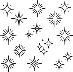 Obraz premium Sparkle Star Outline Icon Pack Shining and Twinkling Star Variations in Line Art