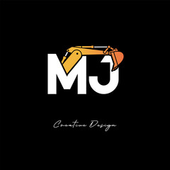 MJ Excavator Arm Construction Logo - Bold Industrial Letter mark Design for Heavy Equipment, Contractor Branding & Modern Engineering Identity