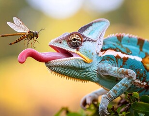 Obraz premium Chameleon eating insect