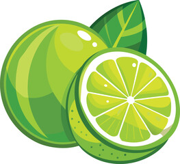 Fresh and juicy green lime and lemon slices with a vibrant leaf, isolated on a white background, embodying healthy citrus fruit