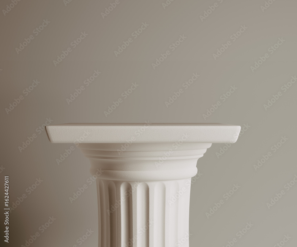 Poster top of a classical stone column for product display. elegant pedestal, empty stage for displaying lu