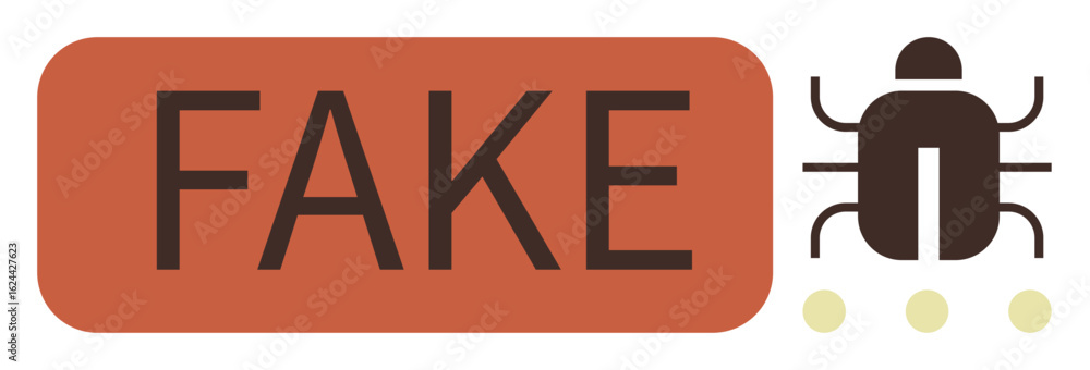 Poster red rectangle labeled fake alongside a simple bug icon with dotted lines. ideal for misinformation, 