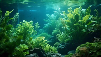 Fototapeta premium Underwater Scene with Lush Aquatic Plants and Clear Water