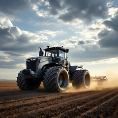 Fototapeta premium Farming Tractor in Action. Powerful Tractor in the Field