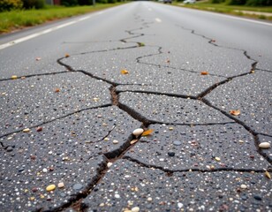 Obraz premium road surface showing extensive fatigue cracks from repeated traffic loading over a non compacted and shifting subbase layer no symbols or special characters in this prompt