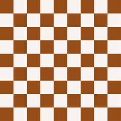 Seamless brown and beige checkerboard pattern with alternating squares, ideal for backgrounds, flooring, retro design, tiling, and visual symmetry