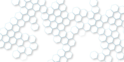 Abstract white vector wallpaper with hexagon grid, panoramic wall of Random shifted white honeycomb hexagon background, hexagon textures with line white light.