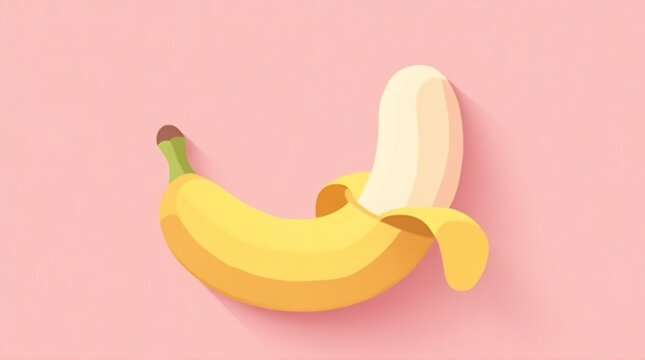 peeled banana illustration with long shadow on pink - Powered by Adobe
