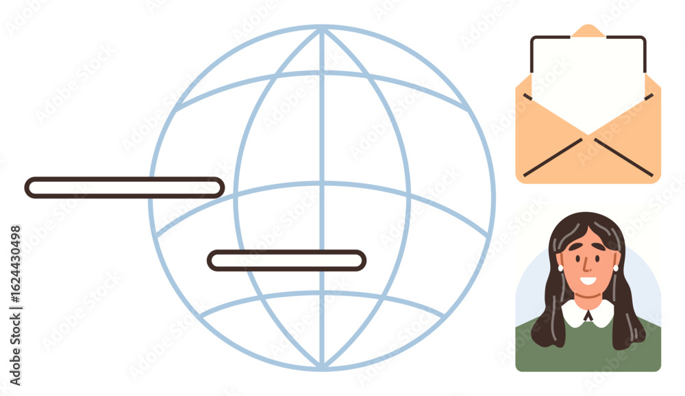 Poster globe suggesting worldwide connection, envelope representing email, and user profile symbolizing rec