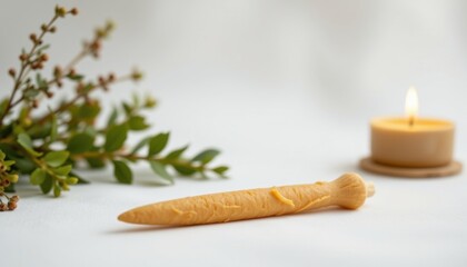 a high resolution, ultra sharp isolated ritual candle snuffer made from beeswax, placed on a pure white background with no shadow or minimal soft shadows only