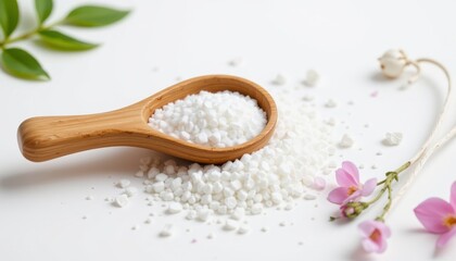 a high resolution, ultra sharp isolated bath salt scoop made from bamboo, placed on a pure white background with no shadow or minimal soft shadows only