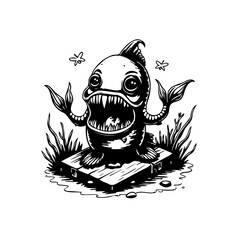 A captivating illustration of a whimsical sea monster standing on platform ready to attack and create a captivating visual experience