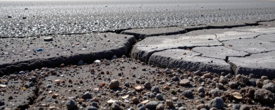 pavement layer cracking from movement below due to soft wet soil base conditions under poorly constructed asphalt roadway no punctuation marks or special characters used