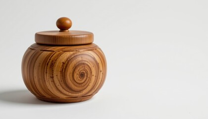 a high resolution, ultra sharp isolated ritual scent jar made from hand carved wood, placed on a pure white background with no shadow or minimal soft shadows only