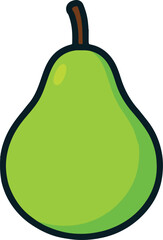 Green pear with brown stem simple illustration fruit