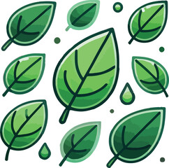 Naklejka premium Green leaves and water drops pattern leaf nature