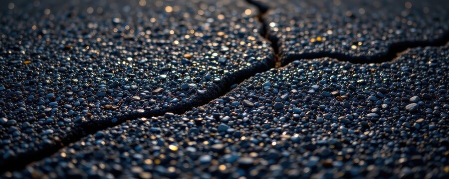 nighttime cooling after hot days causing tension in asphalt structure thermal stress creating visible surface cracks no special characters or punctuation used in prompt