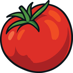 Red tomato with green stem and leaves vegetable fruit