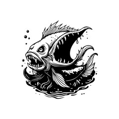 Intense creature beneath the waves illustration showcasing sharp teeth and sinister look a scary piranha