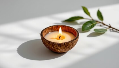 a high resolution, ultra sharp isolated ritual candle snuffer made from coconut shell, placed on a pure white background with no shadow or minimal soft shadows only