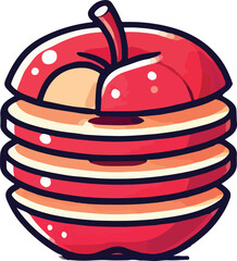 Sliced red apple with dark outline and highlights fruit