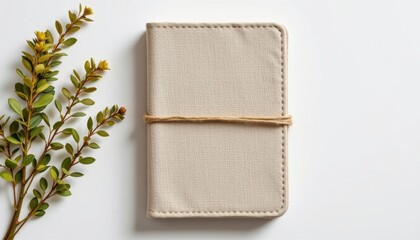 a high resolution, ultra sharp isolated spiritual journal cover made from linen fabric, placed on a pure white background with no shadow or minimal soft shadows only
