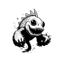 Whimsical creature illustration a funny monster with sharp teeth an unusual pet an interesting drawing