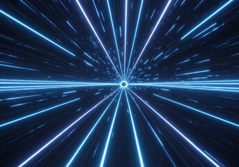 Naklejka premium Light beams converge towards a central point in a mesmerizing display of motion and energy in a digital space Generative AI