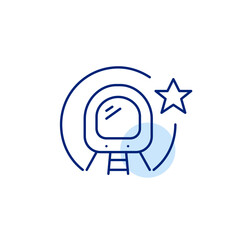 Subway train in tunnel and star. Historic or iconic route, off peak hours transit. Public transportation. Pixel perfect, editable stroke vector icon
