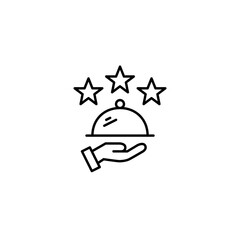 Restaurant food cloche and 3 stars. Top-rated service. Premium dining. Pixel perfect, editable stroke vector icon