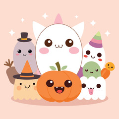 Funny cartoon animals, including a cat, dog, and fox, are featured on a cute vector birthday card with a birthday cake illustration