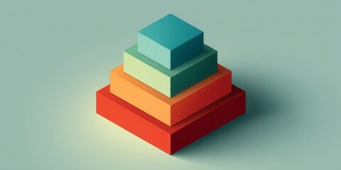 A stack of colorful blocks in a pyramid shape. The blocks are red, yellow, green, and blue. The pyramid is tall and narrow, with the bottom block being the largest and the top block being the smallest