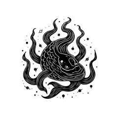 Mystical sea creature illustration with swirling tentacles and celestial details creates a captivating and imaginative design