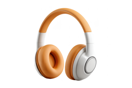 A pair of over-ear headphones with orange cushions and a white frame, designed for comfort and style, ideal for music lovers.