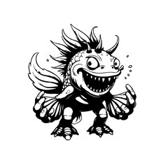 Cartoonish monster illustration with sharp teeth and exaggerated features for design and creative projects