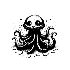 Whimsical octopus illustration with endearing eyes and swirling tentacles perfect for children's book design or playful branding