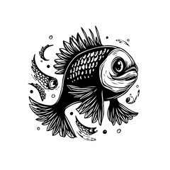Artistic fish illustration showcasing intricate line work and monochrome aesthetic for creative designs and artistic endeavors