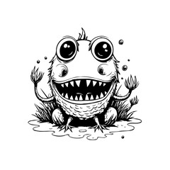 Whimsical monster illustration with exaggerated features and spiky details showcases creativity and charm for playful projects and designs