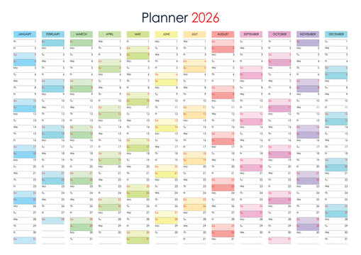 2026 Full Year Planner Chart for Business and Personal Events.