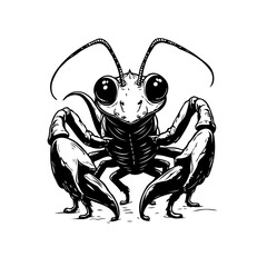 Whimsical illustration of an insect with large eyes and prominent claws providing a captivating design