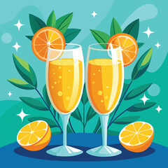 A fresh, seamless vector pattern of champagne glasses with citrus slices of orange, lemon, and lime